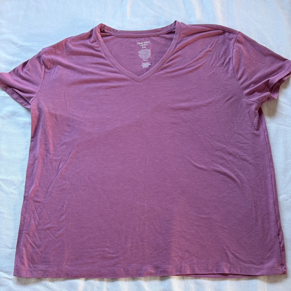 NINE WEST V Neck T Shirt Women's Plus Size XXL Mauve‎ Polyester Rayon Spandex